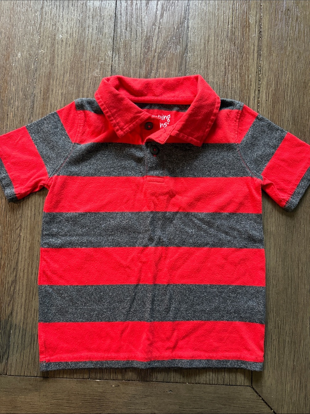 Jumping Beans Toddler Boys Red Charcoal Gray Striped Polo Shirt Size 3T